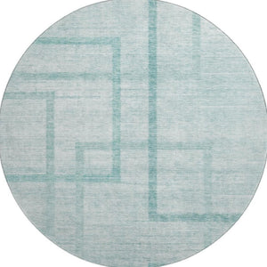 HomeRoots 8' Teal and Ivory Geometric Round Rug - Washable, UV Protected, Stylish for Living Rooms & Patios 666762