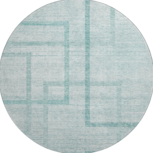 HomeRoots 8' Teal and Ivory Geometric Round Rug - Washable, UV Protected, Stylish for Living Rooms & Patios 666762