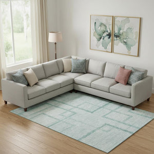 HomeRoots 8' X 10' Geometric Teal and Ivory Area Rug - Washable, UV Protected, Stain-Resistant for Modern Homes 666763