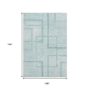 HomeRoots 9' X 12' Teal And Ivory Geometric Area Rug – Stylish, Washable & UV-Protected for Busy Homes! 666764