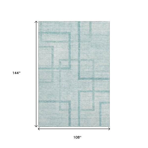 HomeRoots 9' X 12' Teal And Ivory Geometric Area Rug – Stylish, Washable & UV-Protected for Busy Homes! 666764