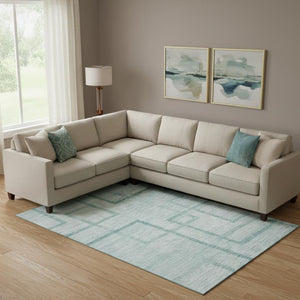 HomeRoots 9' X 12' Teal And Ivory Geometric Area Rug – Stylish, Washable & UV-Protected for Busy Homes! 666764