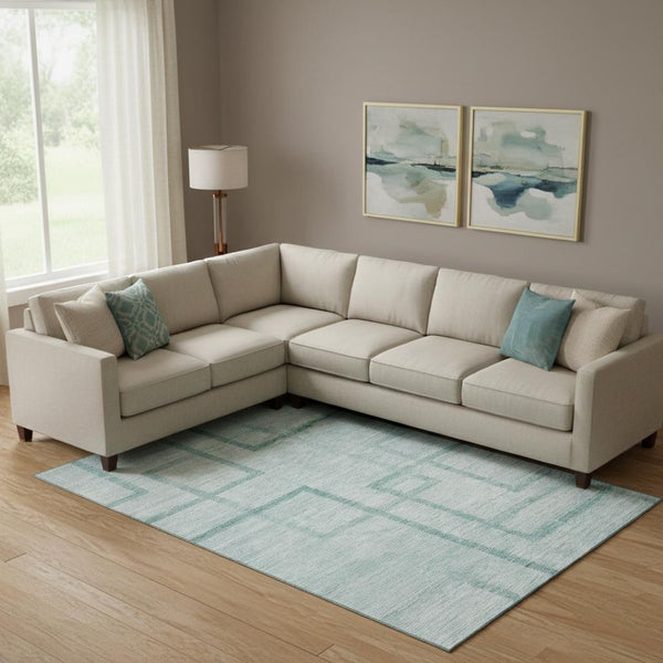 HomeRoots 9' X 12' Teal And Ivory Geometric Area Rug – Stylish, Washable & UV-Protected for Busy Homes! 666764