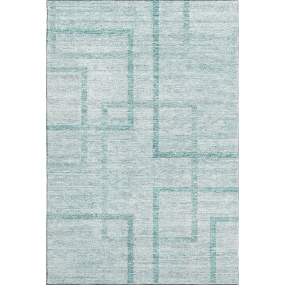 HomeRoots 9' X 12' Teal And Ivory Geometric Area Rug – Stylish, Washable & UV-Protected for Busy Homes! 666764
