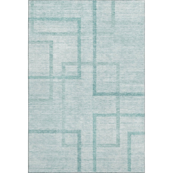 HomeRoots 9' X 12' Teal And Ivory Geometric Area Rug – Stylish, Washable & UV-Protected for Busy Homes! 666764