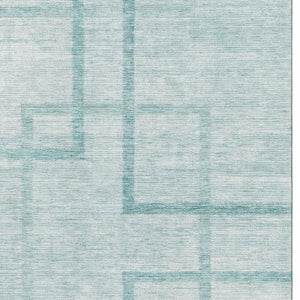 HomeRoots 9' X 12' Teal And Ivory Geometric Area Rug – Stylish, Washable & UV-Protected for Busy Homes! 666764