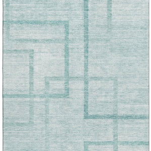 HomeRoots 9' X 12' Teal And Ivory Geometric Area Rug – Stylish, Washable & UV-Protected for Busy Homes! 666764