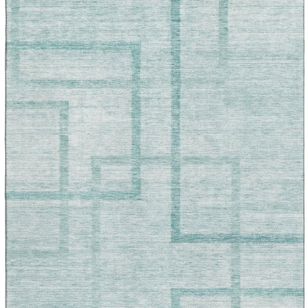 HomeRoots 9' X 12' Teal And Ivory Geometric Area Rug – Stylish, Washable & UV-Protected for Busy Homes! 666764