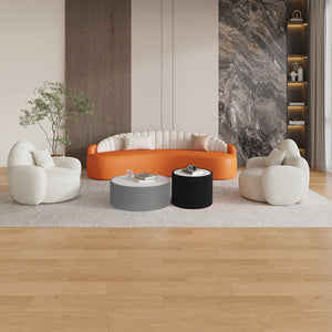 English Elm Light Marble Top Cylinder Coffee Table - Modern Leather Design For Living Room & Home Décor W3081P367624