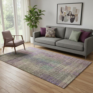 HomeRoots 5' X 8' Washable Abstract Geometric Area Rug in Plum, Green & Brown - Durable, UV Protected Design! 666773