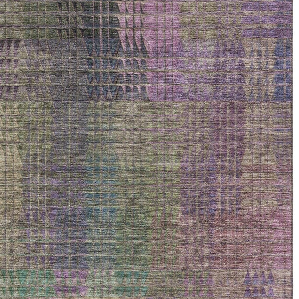 HomeRoots 5' X 8' Washable Abstract Geometric Area Rug in Plum, Green & Brown - Durable, UV Protected Design! 666773