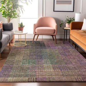 HomeRoots 5' X 8' Washable Abstract Geometric Area Rug in Plum, Green & Brown - Durable, UV Protected Design! 666773