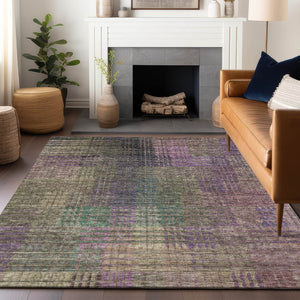 HomeRoots 5' X 8' Washable Abstract Geometric Area Rug in Plum, Green & Brown - Durable, UV Protected Design! 666773