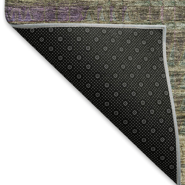 HomeRoots 8' Washable Round Rug in Plum, Green & Brown - Abstract Geometric Design with UV Protection & Durability 666774