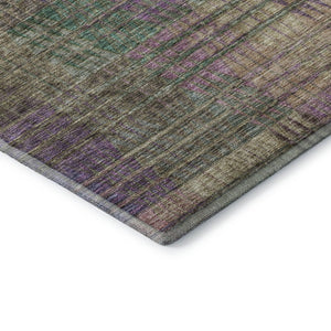 HomeRoots 8' Washable Round Rug in Plum, Green & Brown - Abstract Geometric Design with UV Protection & Durability 666774