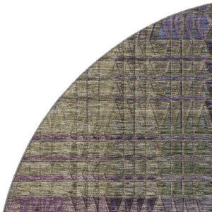 HomeRoots 8' Washable Round Rug in Plum, Green & Brown - Abstract Geometric Design with UV Protection & Durability 666774