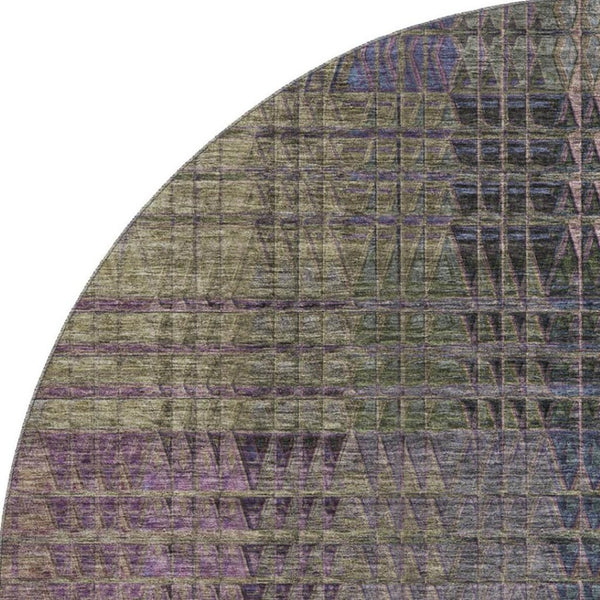 HomeRoots 8' Washable Round Rug in Plum, Green & Brown - Abstract Geometric Design with UV Protection & Durability 666774
