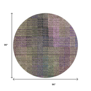HomeRoots 8' Washable Round Rug in Plum, Green & Brown - Abstract Geometric Design with UV Protection & Durability 666774