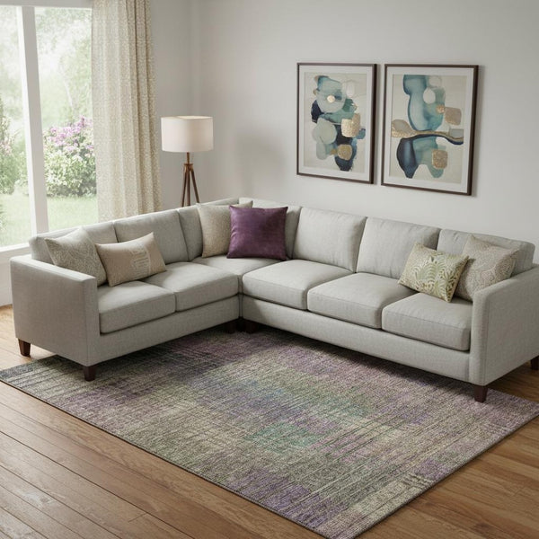 HomeRoots 8' X 10' Stylish Plum Green Brown Abstract Area Rug - Washable, UV Protected, Family Friendly Comfort 666775