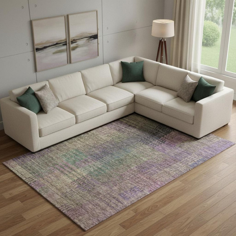 HomeRoots 9' Modern Abstract Geometric Area Rug in Plum, Green & Brown – Washable, UV-Protected & Durable Design 666776