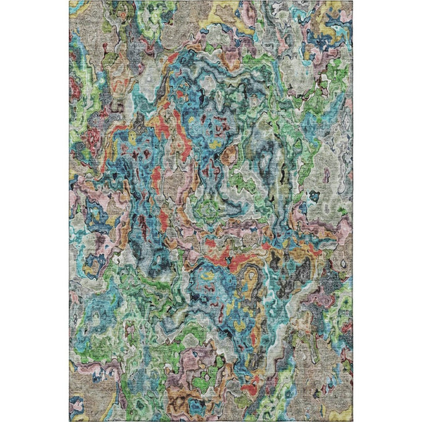 HomeRoots 5' X 8' Vibrant Abstract Area Rug in Blue, Orange & Green - Washable, UV-Protected & Durable Design! 666791