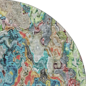 HomeRoots 8' Vibrant Blue Orange Green Abstract Round Rug – Washable, UV Protected, Ideal for Modern Spaces 666792