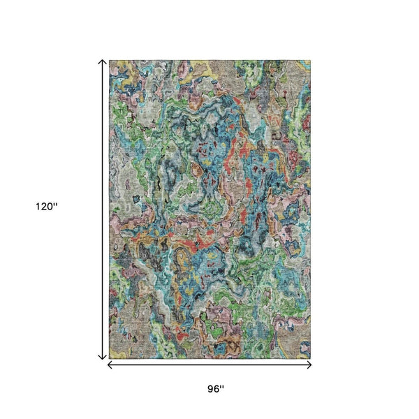 HomeRoots 8' X 10' Vibrant Abstract Washable Area Rug with UV Protection – Perfect for Active Homes & Décor 666793