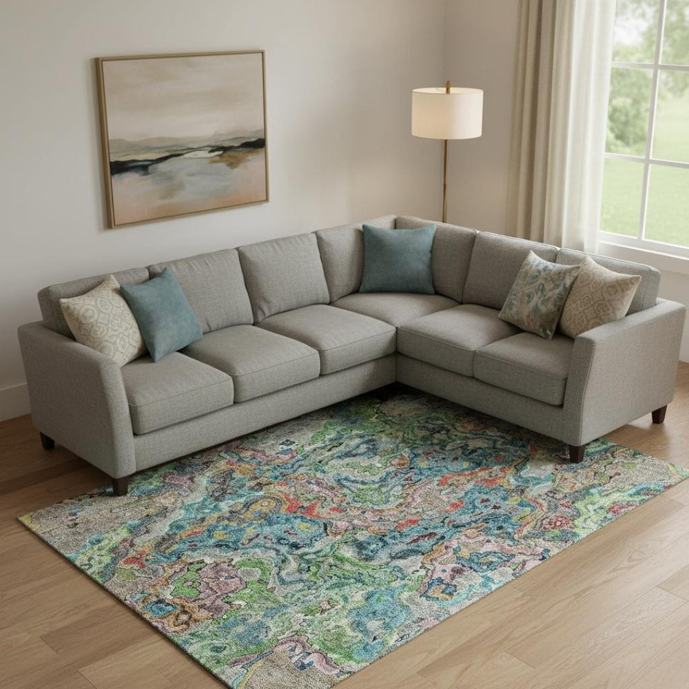 HomeRoots 9' X 12' Bold Abstract Washable Area Rug in Blue, Orange & Green with UV Protection & Stain Resistance 666794