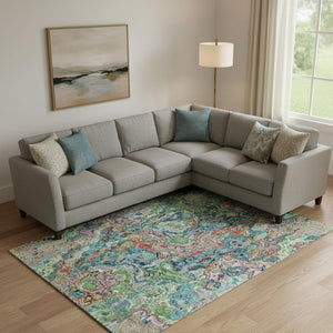 HomeRoots 9' X 12' Bold Abstract Washable Area Rug in Blue, Orange & Green with UV Protection & Stain Resistance 666794