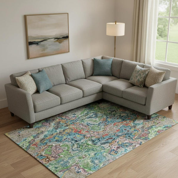 HomeRoots 9' X 12' Bold Abstract Washable Area Rug in Blue, Orange & Green with UV Protection & Stain Resistance 666794