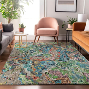 HomeRoots 10' X 14' Colorful Abstract Washable Area Rug with UV Protection – Ideal for High-Traffic Spaces! 666795