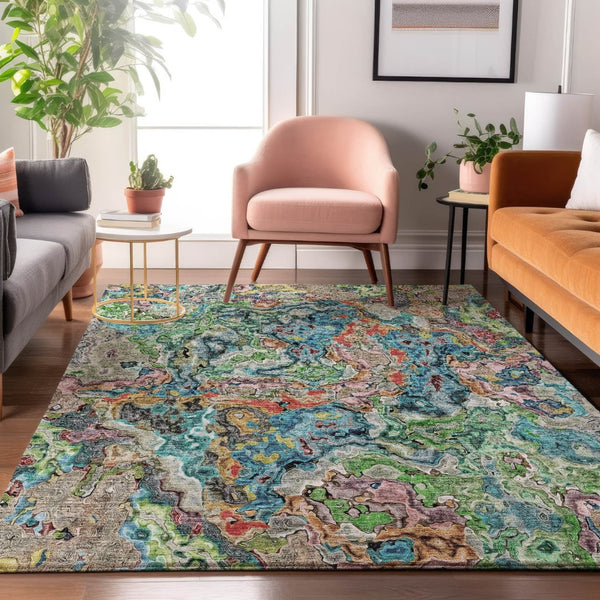HomeRoots 10' X 14' Colorful Abstract Washable Area Rug with UV Protection – Ideal for High-Traffic Spaces! 666795