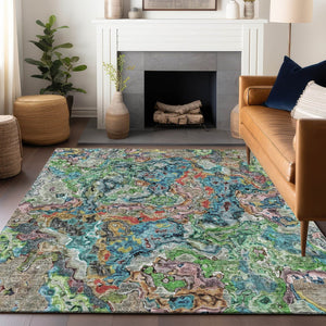 HomeRoots 10' X 14' Colorful Abstract Washable Area Rug with UV Protection – Ideal for High-Traffic Spaces! 666795