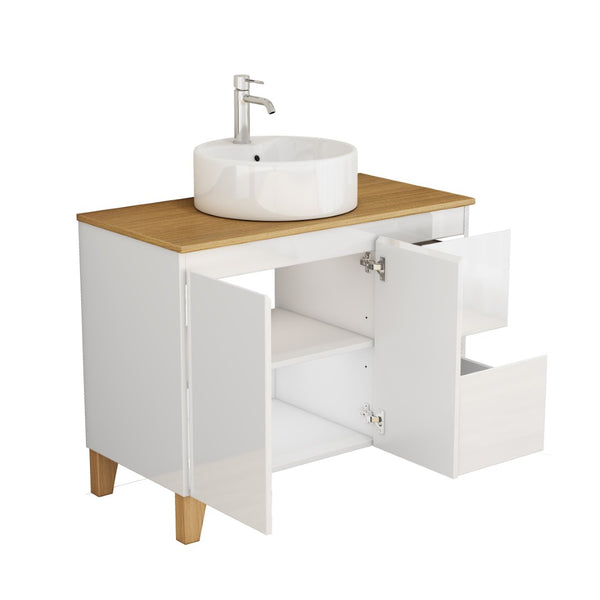 English Elm 36-inch Glossy White Bathroom Vanity with Ceramic Sink Soft Close Drawers Minimalist W3151S00071