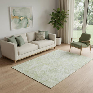 HomeRoots 5' X 8' Green and Ivory Abstract Washable Area Rug with UV Protection for High-Traffic Spaces 666809