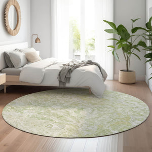 HomeRoots 8' Green and Ivory Abstract Round Area Rug – Washable, UV Protected, Stylish & Durable for Any Space 666810