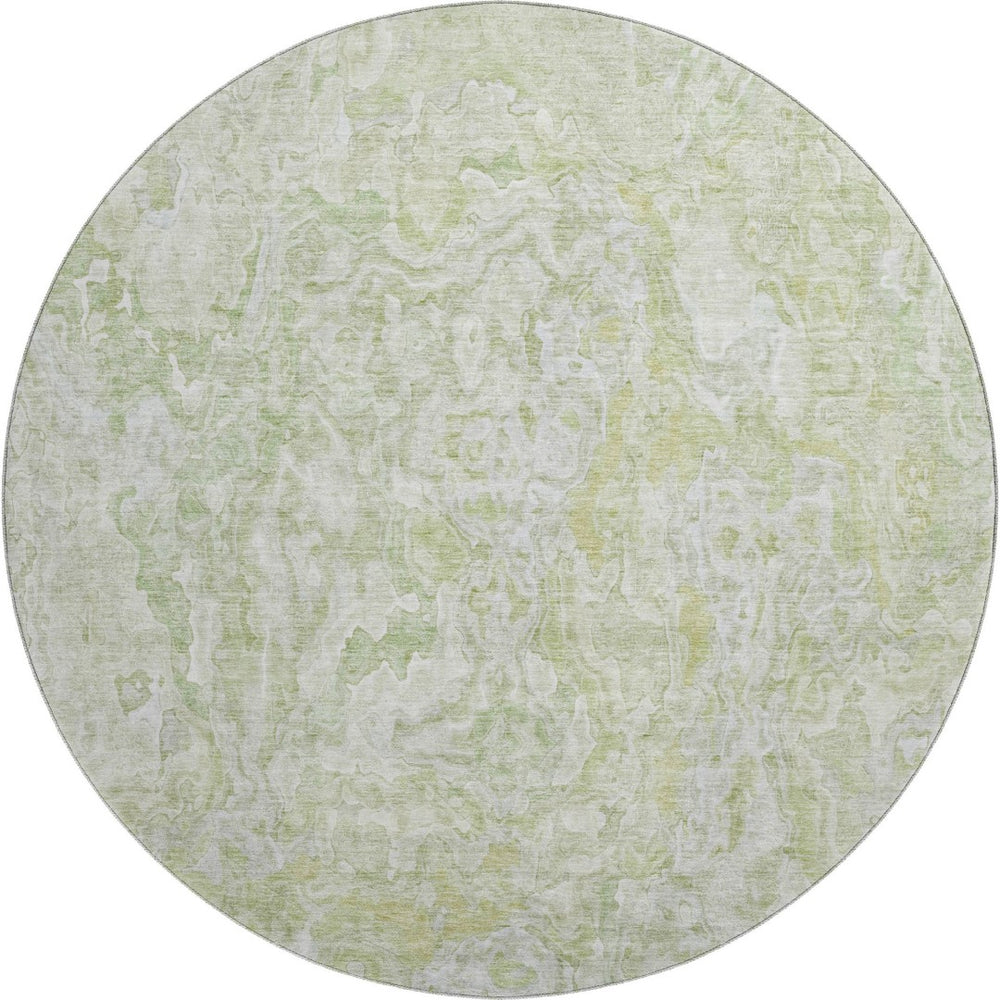 HomeRoots 8' Green and Ivory Abstract Round Area Rug – Washable, UV Protected, Stylish & Durable for Any Space 666810