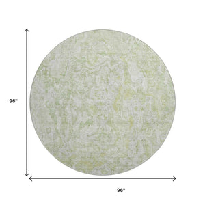 HomeRoots 8' Green and Ivory Abstract Round Area Rug – Washable, UV Protected, Stylish & Durable for Any Space 666810