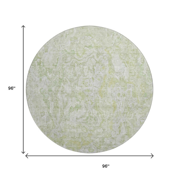 HomeRoots 8' Green and Ivory Abstract Round Area Rug – Washable, UV Protected, Stylish & Durable for Any Space 666810