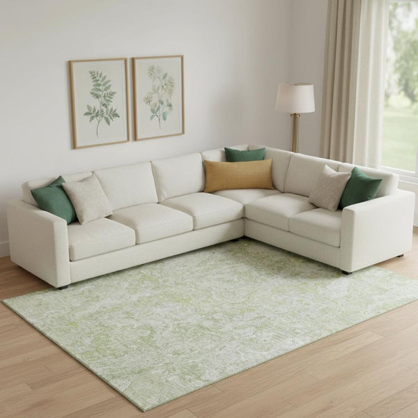 HomeRoots 8' X 10' Green And Ivory Abstract Washable Rug - Durable, Stain Resistant, UV Protected for Modern Spaces 666811
