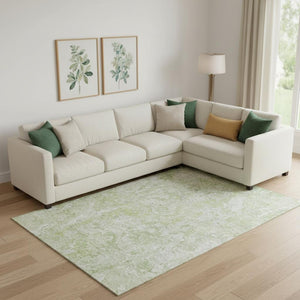HomeRoots 9' X 12' Green And Ivory Abstract Area Rug - Washable, UV Protected, Stain Resistant for Modern Spaces 666812