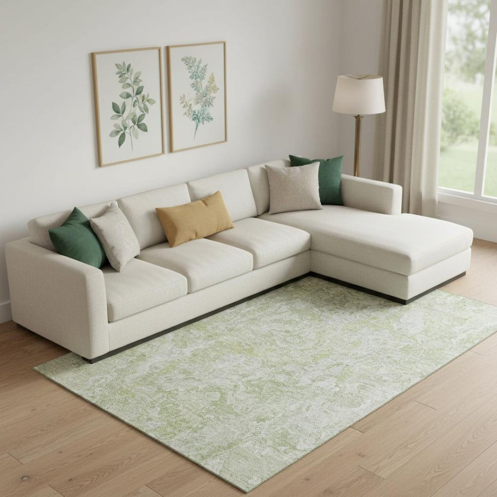 HomeRoots 10' X 14' Green And Ivory Abstract Area Rug – Durable, Washable, UV-Protected for Stylish Living Spaces 666813