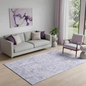 HomeRoots 5' X 8' Abstract Plum and Ivory Washable Area Rug with UV Protection for Modern Homes & Durability 666815