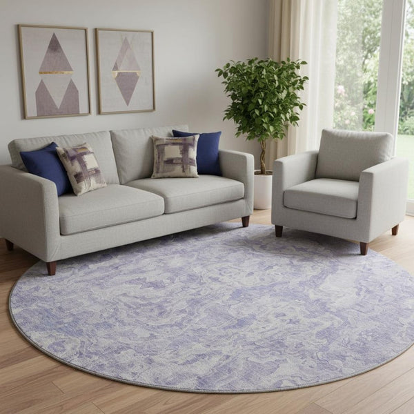 HomeRoots 8' Plush Plum and Ivory Abstract Washable Round Rug - UV Protected, Stain Resistant, and Stylish! 666816