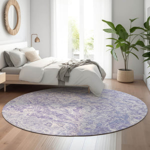 HomeRoots 8' Plush Plum and Ivory Abstract Washable Round Rug - UV Protected, Stain Resistant, and Stylish! 666816