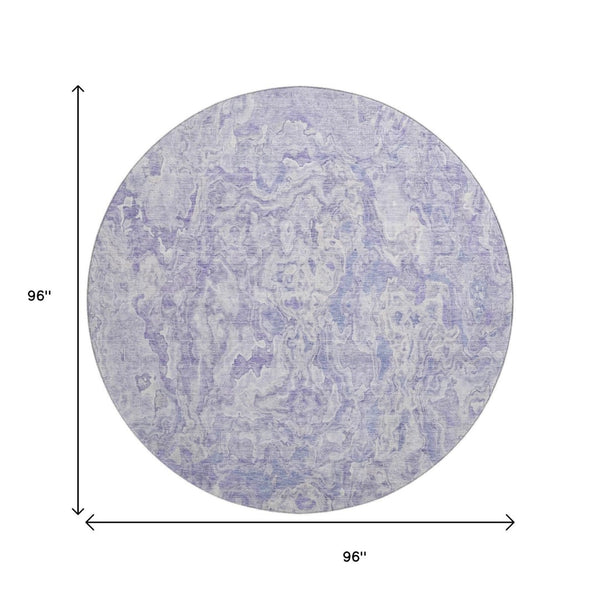 HomeRoots 8' Plush Plum and Ivory Abstract Washable Round Rug - UV Protected, Stain Resistant, and Stylish! 666816