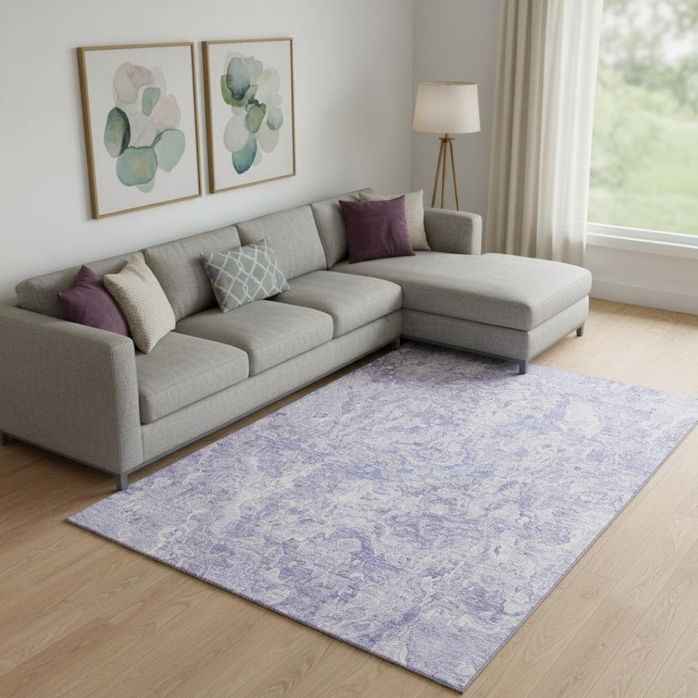 HomeRoots 8' X 10' Stylish Plum & Ivory Abstract Area Rug - Washable, UV Protected, Stain Resistant Design 666817