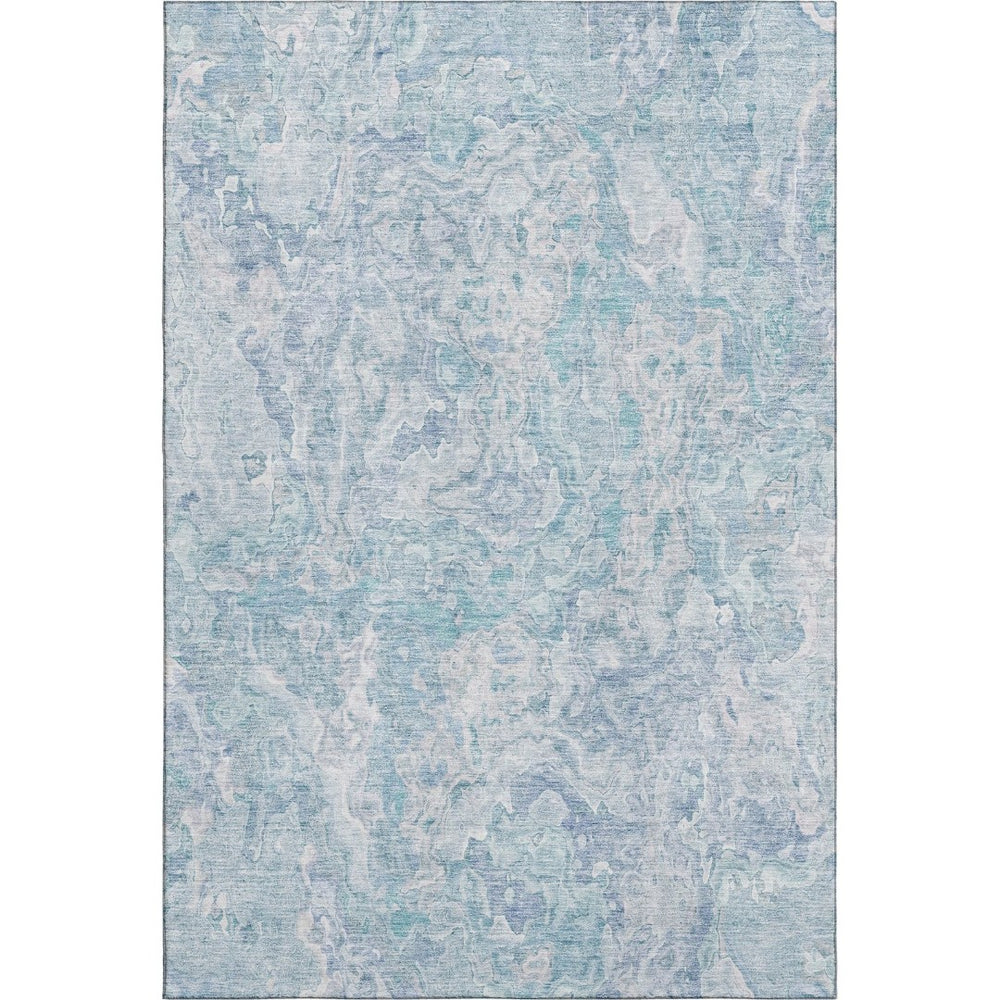 HomeRoots 5' X 8' Sky Blue & Ivory Abstract Washable Area Rug - Soft, Stylish, UV-Protected for Every Space! 666821