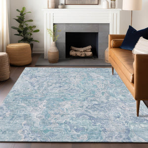 HomeRoots 5' X 8' Sky Blue & Ivory Abstract Washable Area Rug - Soft, Stylish, UV-Protected for Every Space! 666821
