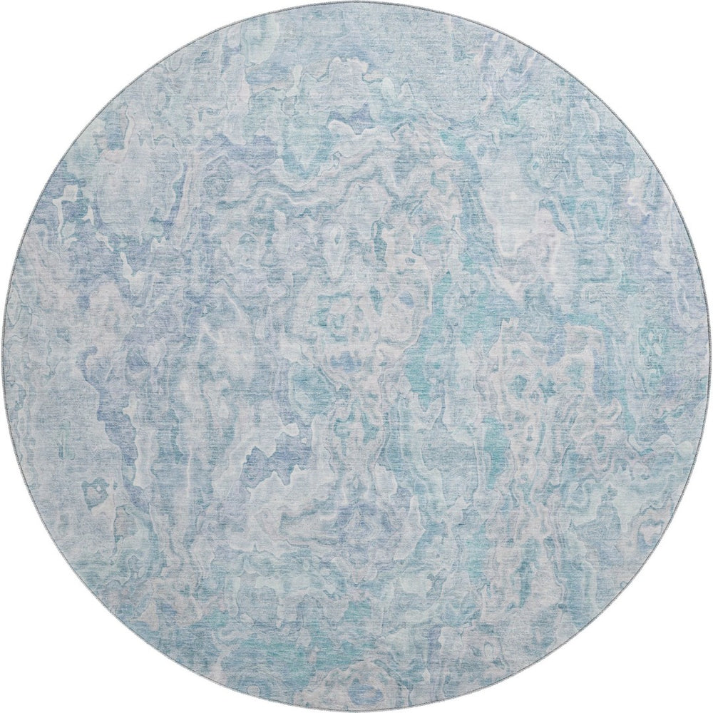 HomeRoots 8' Sky Blue and Ivory Abstract Round Rug - Washable, UV Protected, Durable, Perfect for Any Space! 666822